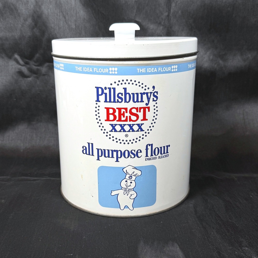 Vintage Pillsbury Best Flour Metal Canister J.L. Clark Doughboy Kitchen Tin Lid